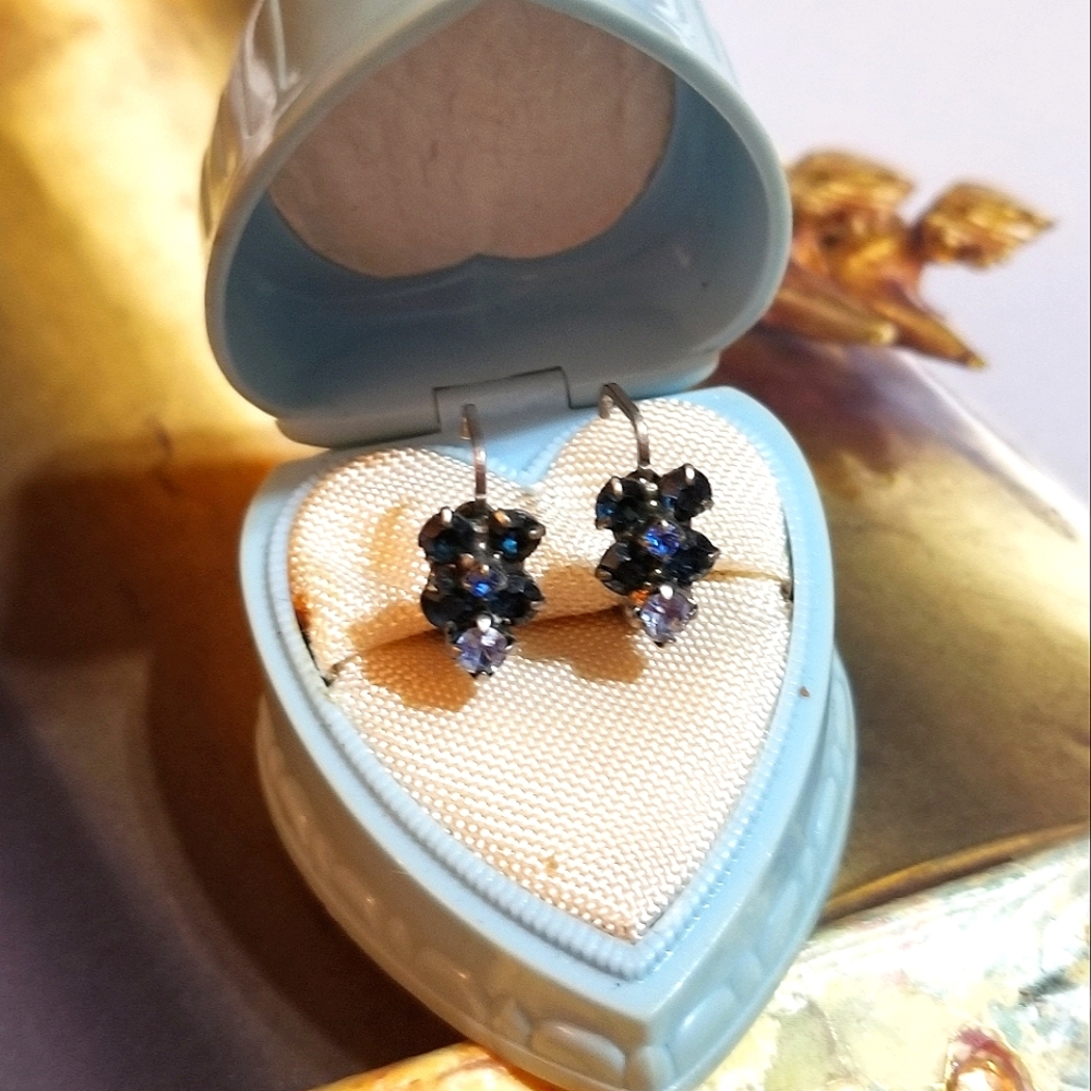 SORRELLI Vintage Swarovski Blue Crystal Minimalist Earrings - Picture 6 of 6